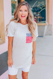 American Flag Pocket Casual T Shirts For Women