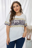 Camicia taglie forti color block con accento leopardato bianco