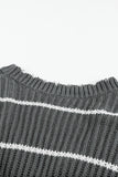 Women's Distressed V Neck Raw Hemline Striped Cropped Sweater