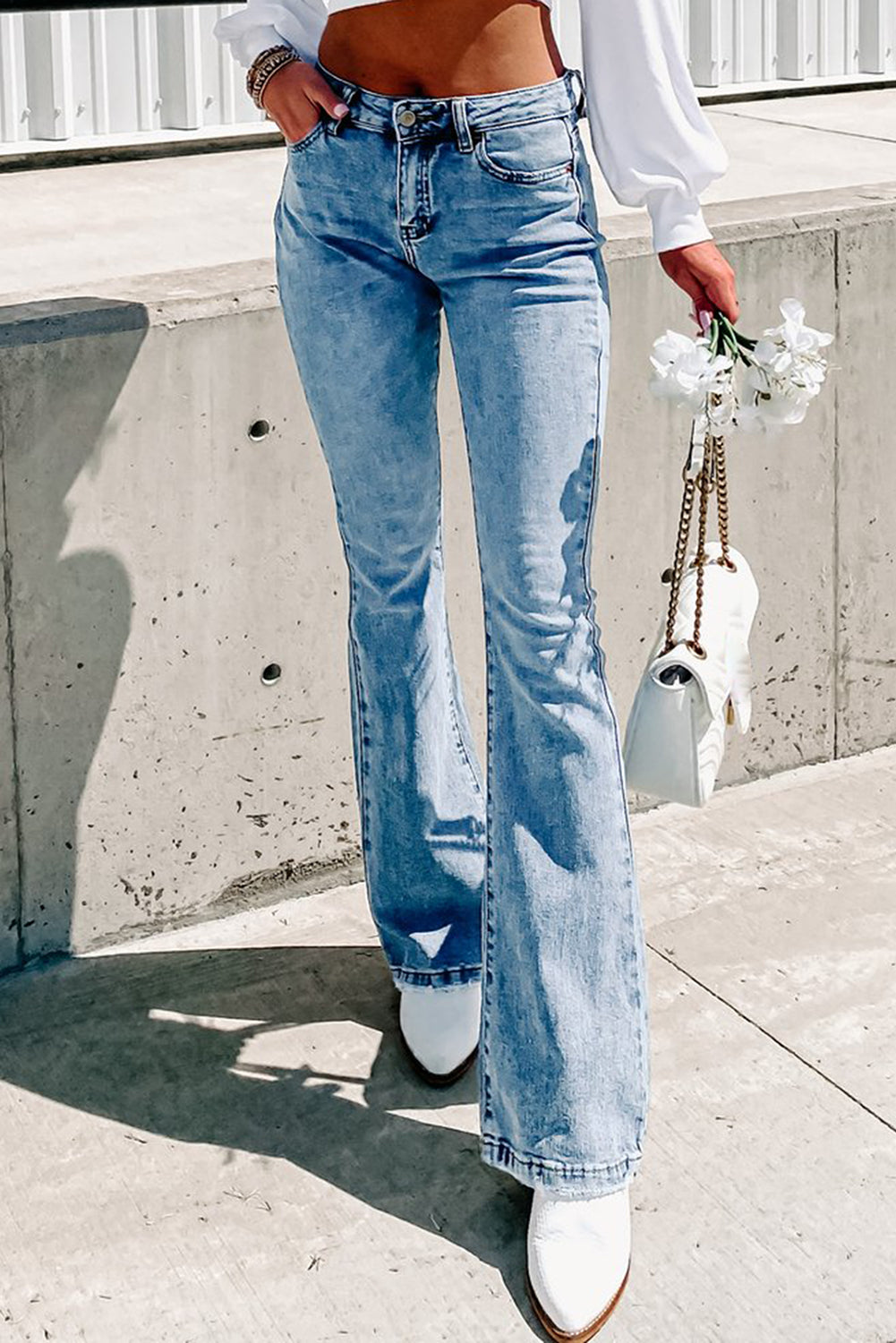 Vintage Washed Flare Jeans with Pockets
