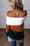 Maglione con spalle scoperte color block marrone da donna