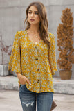 Casual V-Neck 3/4 Bell Sleeves Leopard Print Button Down Blouse Shirt For Summer