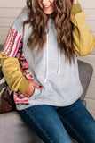 Contrast Sleeve Light Gray Pullover Hoodie