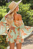 Floral Off The Shoulder Pleated Bell Sleeve Romper