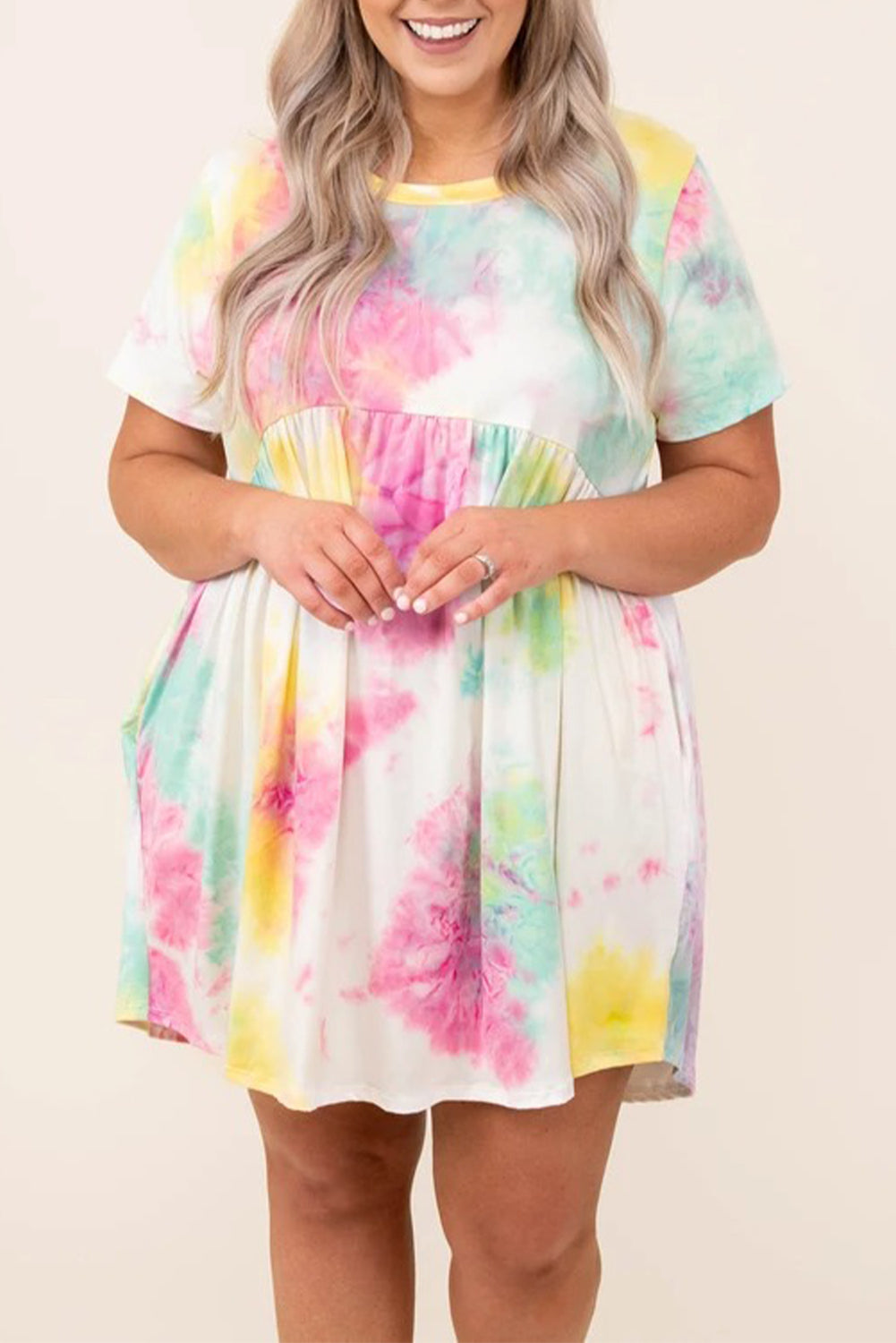 Colorful Ruffled Hem Mini Plus Size Tie Dye Dress