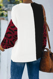 Women's Black and White Leopard Patchwork Contrast Color Sweater