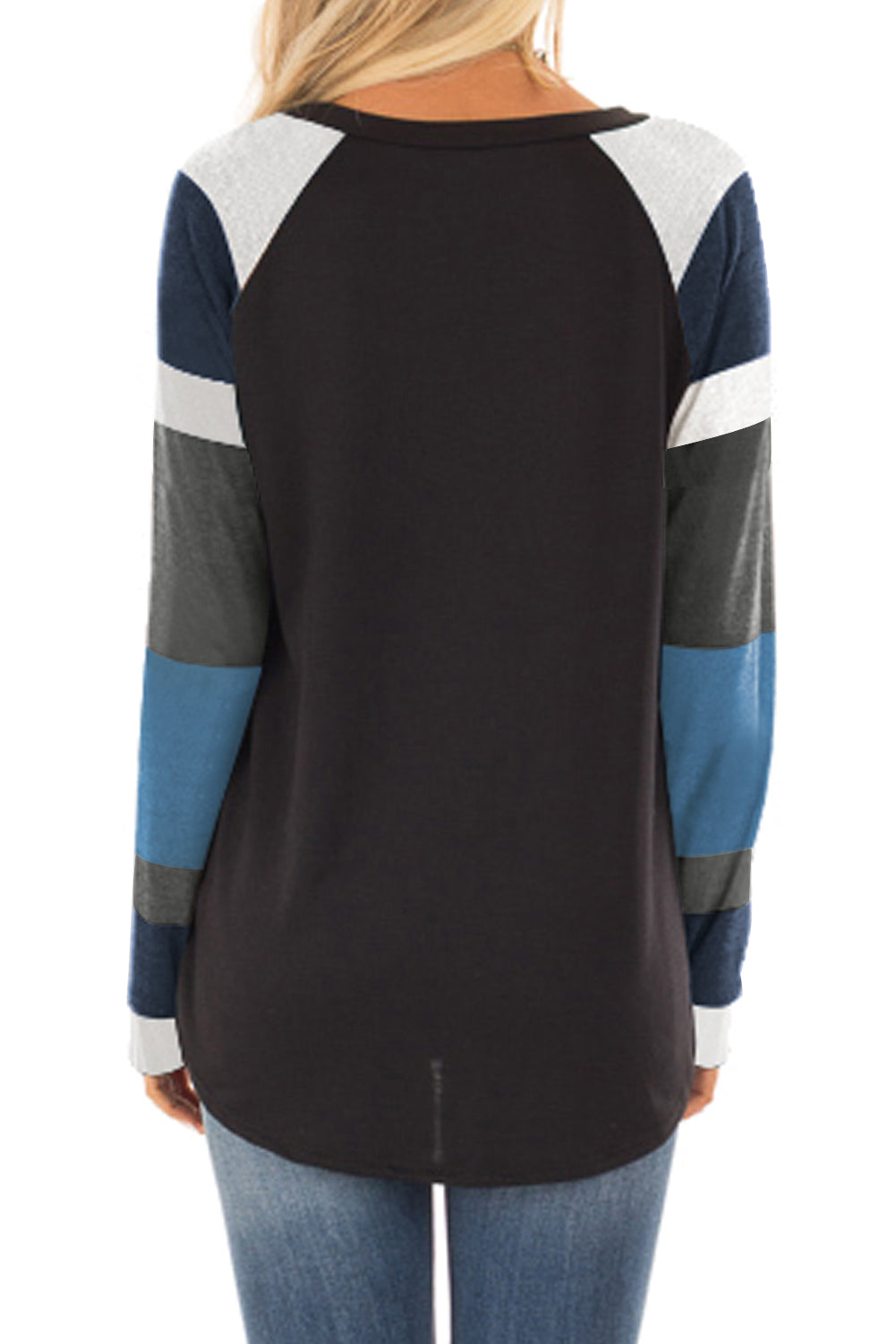 Color Block Long Sleeves Black Pullover Top