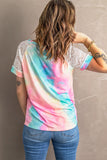 T-shirt raglan all'uncinetto tie-dye brillante
