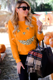 Felpa pullover Halloween con stampa zucca leopardata