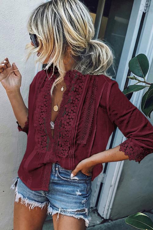 Comfy Lace Crochet Red Translucent Top