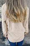 Beige Rivet Corduroy Buttoned Long Sleeve Shirt with Pockets