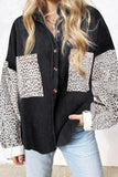 Giacca-camicia con bottoni in velluto a coste patchwork leopardato