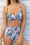 High Waisted Floral Criss Cross Swimsuit Two Piece