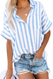 Camicia da donna alla moda in misto cotone a righe bianche e blu