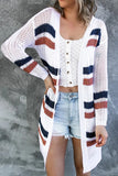 Women's Striped Fishnet Knitted Long Cardigan
