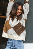 Maglione argyle invernale color block geometrico marrone da donna 
