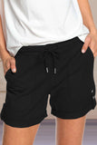 Elastic Waistband Pocket Drawstring Shorts with Button
