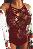 Wine Red Strappy Lace Goth Teddy