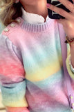 Women Fake Two-piece Pearl Decoration Gradient Tie-dye Sweater