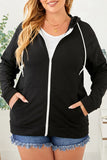 Plus Size Zipper Down Hooded Coat with Pockets