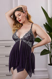 Lingerie babydoll taglie forti in tulle trasparente con cuciture in pizzo