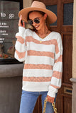 Women's Knitted Long Sleeve Pink And White Striped Sweater
