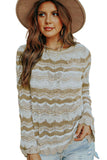 Maglione in maglia pointelle con bordo smerlato a righe ondulate da donna