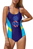 Athletic Color Block Spaghetti Straps One-piece Swimsuit