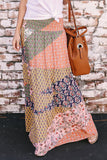 Multicolor Boho Print Tie-Up Waist Long Maxi Skirt