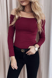 Slim Fitting Red Off The Shoulder Long Sleeve Top