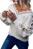 Lace Splicing Hollow Out Soft Pullover Sweater Women's