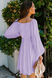 Square Neck Puff Sleeve Flowy Dress