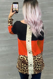 Colorblock Leopard Triple Patchwork Long Sleeve Top