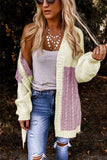 Women Color Block Open Front Cable Knitted Cardigan