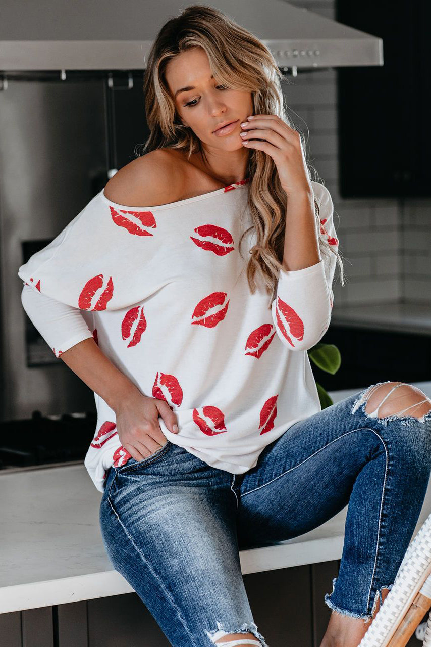 Valentine’s Day Lip Prints Long Sleeve Top
