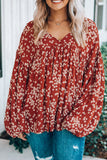 Floral Pattern Bubble Sleeve Loose Blouse for Ladies