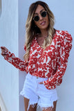 V Neck Puff Sleeve Floral Print Blouse