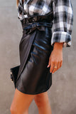 Faux Leather Wrap Skirt