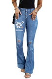 Mid Rise Button Front Flare Denim