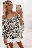 Comfy Loose Leopard Print Off The Shoulder Bell Sleeve Top