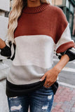 Women's Color Block Striped Puff Sleeve Sweater