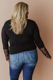 Lace Splicing Ribbed Long Sleeve Plus Size Top