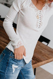 Lace Patchwork Open Back Full Sleeve Ribbed Top