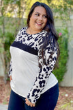 Leopard Colorblock Long Sleeve Top For Fuller Women