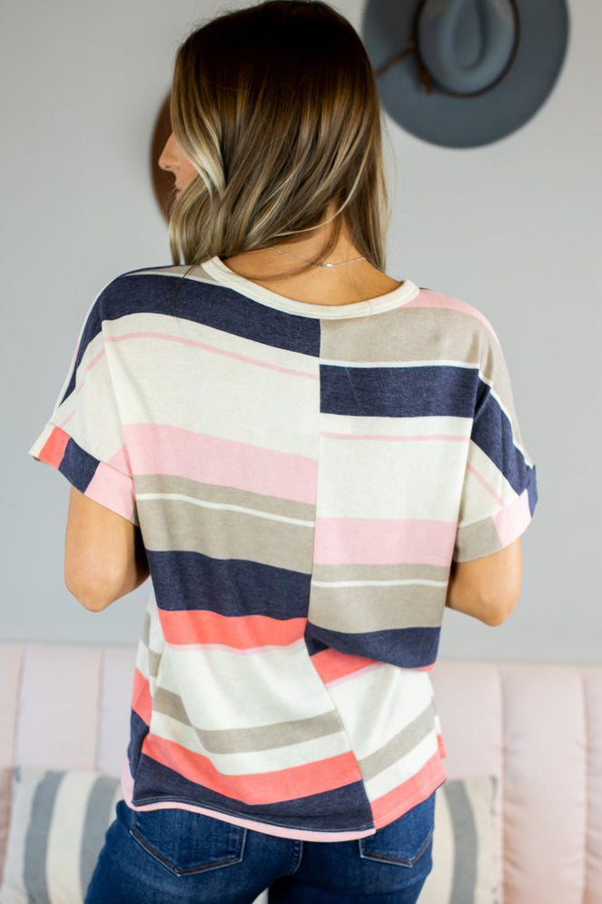 Striped Cotton Blend Short-sleeved Top