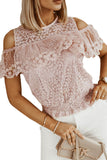 Pink Cold Shoulder Lace Short Sleeve Top