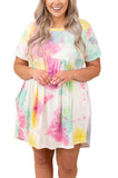 Colorful Ruffled Hem Mini Plus Size Tie Dye Dress
