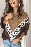 Women's Comfortable Crew Neck Leopard Color Block Warm Sweater