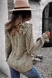 Ruffled V Neck Long Sleeve Leopard Print Shirt
