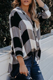 Turn Down Collar Plaid Button Down Blouse with High/Low Hem